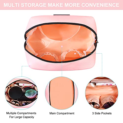 MAANGE 2 Pcs Small Makeup Bag For Purse, Travel Cosmetic Bag Makeup Pouch PU Leather Portable Versatile Zipper Pouch For Women (Pink+Green)