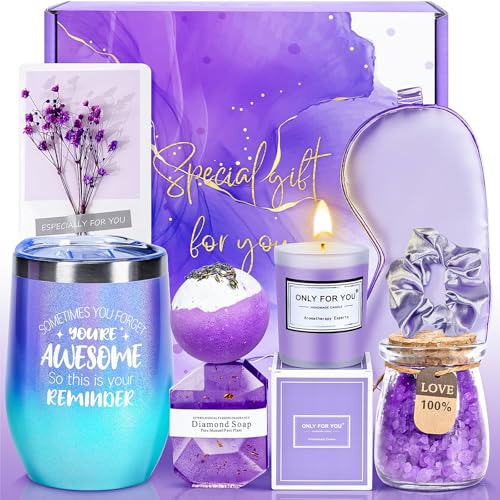 Gifts for Women, Mom, Wife, Girlfriend, Sister, Her- Happy Birthday, Christmas, Valentine's Day, Mothers Day Gifts - Lavender Spa Gift Basket Set Thank You Gifts