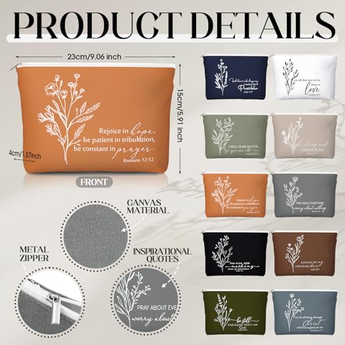 Fumete Christian Gift for Women Sunday School Teacher Thanksgiving Flower Makeup Bag Bible Verse Coffee Cup with Bamboo Lid Straw Pastor Wife Mini Compact Mirror Religious Church Gift(Bible-d,10 Sets)