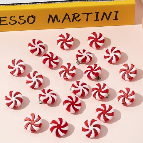 Christmas Candy Hair Clips - 30 Pcs Red and White Peppermint Snap Clips for Women Girls Bulk Holiday Party Favors, Christmas Stocking Filling, Classroom Gifts, DIY Hair Accessories for Xmas