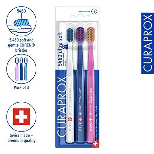 Curaprox CS 5460 Ultra-Soft Toothbrush ? for Sensitive Teeth & Gums | Gentle Plaque Removal | 3-Pack |Random Colour