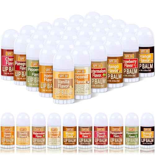 30 Pcs Mini Sunscreen Lip Balms Bulk Spf 30 Fall Favor Gifts Lip Balms Sticks with Sunscreen Employee Appreciation Gifts Teacher Nurse Wedding Baby Shower Christmas Party Favor for Women Men