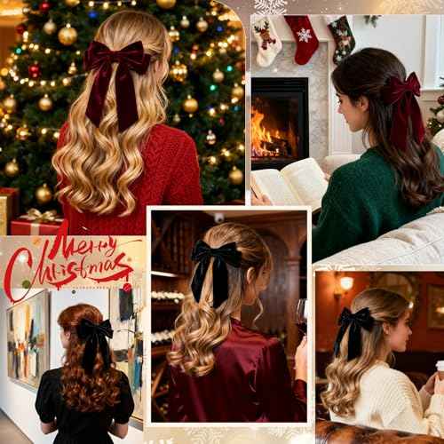 2PCS Velvet Bows Hair Clip Ribbon Black Red Accessories Bow for Women Girls Toddlers Teens Kids