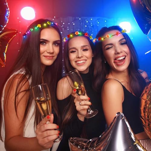 54 PCS LED Flower Crowns Headbands, Light Up Flower Crowns For Women, Glow in the Dark Headband for Wedding Reception Mardi Gras Cosplay Princess Party Favors Birthday Christmas Halloween