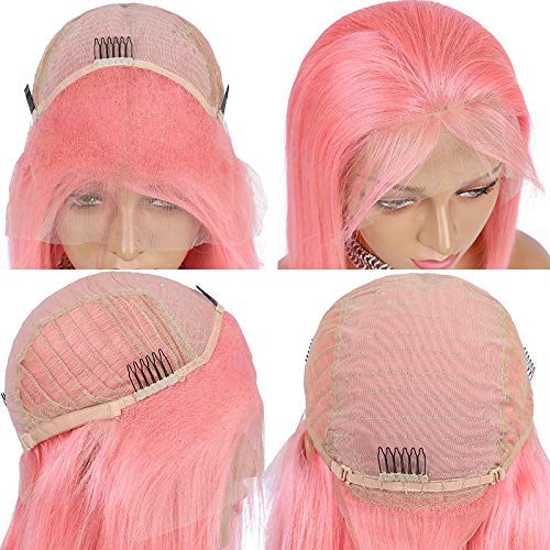 Guanyuhair Pre-plucked Short Bob Human Hair Lace Front Wigs Glueless Silky Straight 150% Full Density #Pink Free Part Bob Wigs For Black Women (12 inches, Pink)