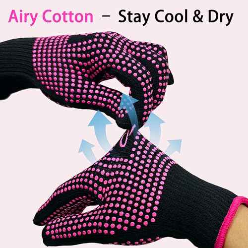 ANGENIL 2 PCS Heat Resistant Gloves with Silicone Bumps, Heat Gloves for Hot Hair Styling, Professional Heat Proof Glove Suitable for Flat Iron Hair Straightener, Curling Wand and Thermal Brush, Pink