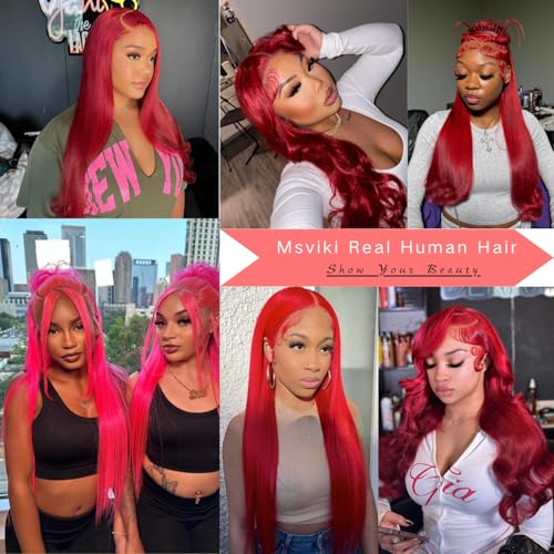 Hot Red Lace Front Wig Human Hair 180% Density 13x4 HD Lace Straight Colored Human Hair Wigs For Women Virgin Brazilian Hair 20 inches