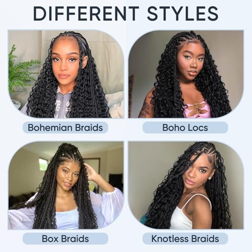 Human Braiding Hair for Boho Braids,150g 22 inch 6 Bundles Deep water Wave Bulk Boho Curly Human Hair for Braiding,Natural Color No Weft 12A Wet and Wavy Human Knotless Braiding Hair Extensions
