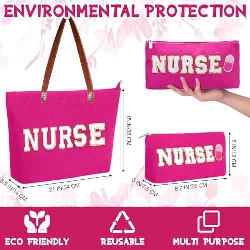 2 Pcs Tote Bag Gift for Teacher Nurse Dance Preppy Makeup Bag Cosmetic Women Chenille Letter School party
