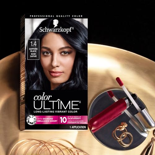 Schwarzkopf Color Ultime 1.4 Sapphire Black Hair Dye, Permanent Intense Black with Diamond Brilliance, Fade-Resistant, Covers Grays, All Hair Textures