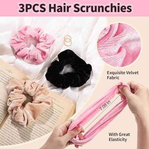 LEOBRO Spa Headband for Skin Care and Makeup, Women Teen Girls Hair Band Headbands for Washing Face, With Hair Scrunchies, Christmas Gifts for Teens (Pink & Creamy White & Black)