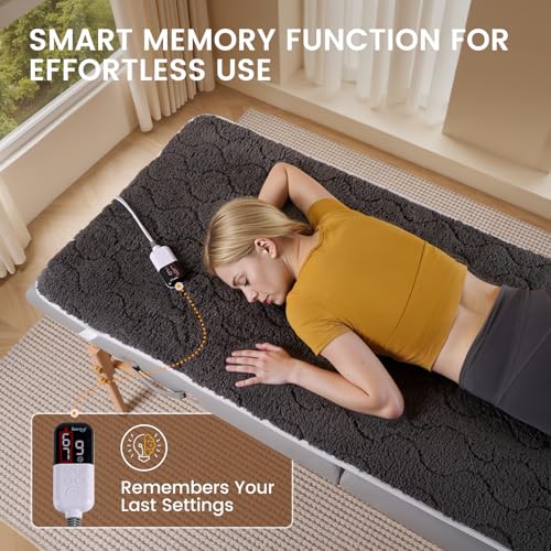 Bearhug Massage Table Warmer Heating Pad 30¡± x 71¡±, Dark Grey Sherpa Wool Dual-Zone Heating Pad with 1-9 Hours Timer & 10 Heating Levels, LED Controller, Machine Washable