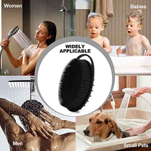 2 Pack Silicone Body Scrubber, Loofah Double-Sided Body Brush,Shower Scrubber and Scalp Massager Shampoo Brush for Sensitive Kids Women Men All Kinds of Skin (Black & Pink)