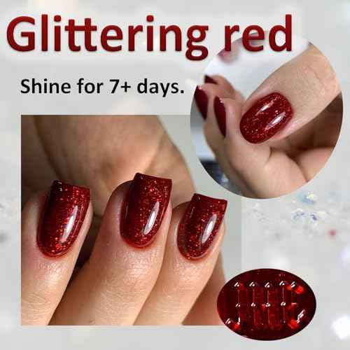 NovaCharm Dark Red Nail Polish - Burgundy Glitter Fingernail Polish - Chunky Bright Nail Varnish - High Glossy Sparkly Nail Polish Fast Drying Nail Gel for Women Girls DIY at Home