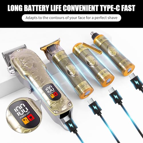 Professional Hair Clipper Set Men's Cordless Hair Clipper T-Shaped Blade Beard Trimmer Nose Hair Trimmer Electric Shaver Rechargeable Professional Hair Trimmer Set (Bronze)