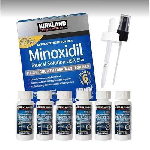 Kirkland Signature,6 Months-Minoxidil 5% Topical Solution Extra Strength Hair Regrowth Treatment for Men- Dropper -Hair Loss Regrowth -Total 12 Oz