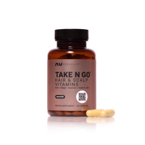 NU Standard TAKE N GO - Hair & Scalp Vitamins - Hair Growth Supplements for Women with 25+ Bioavailable Nutrients, Supports Reduced Shedding & Supports Thicker, Healthier-Looking Hair - 30-Day Supply