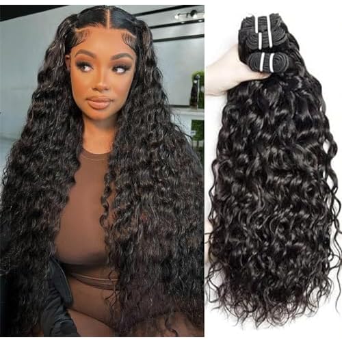 Water Wave Bundles Human Hair Soft Brazilian Virgin Human Hair 100% Unprocessed Wet and Wavy Curly Bundles Natural Black Color Can Be Dyed Total 300g 16 18 20 Inch