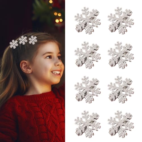 8 Pcs Snowflake Hair Clips Shinny Rhinestone Snowflake Hairpins 1.2 Inch Xmas Hair Barrettes Winter Hair Accessories Alligator Clips for Women Girls Christmas Party Supplies