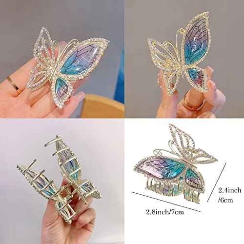 Butterfly Metal Hair Claw Clips Fashion Sparkly Glitter Rhinestones Hair Barrettes Strong Hold Styling Hair Accessories for Women Girls Thinner Thick Hair Styling