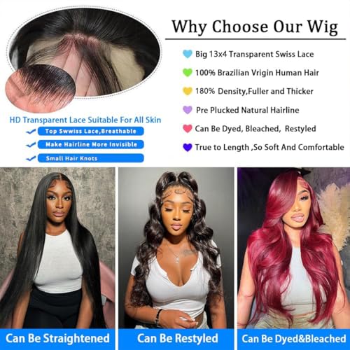 20Inch 13x4 HD Lace Front Wigs Human Hair 180% Density Body Wave Lace Front Wigs Human Hair Lace Front Wigs for Women Glueless Body Wave Wigs Human Hair Pre Plucked with Baby Hair Natural Black