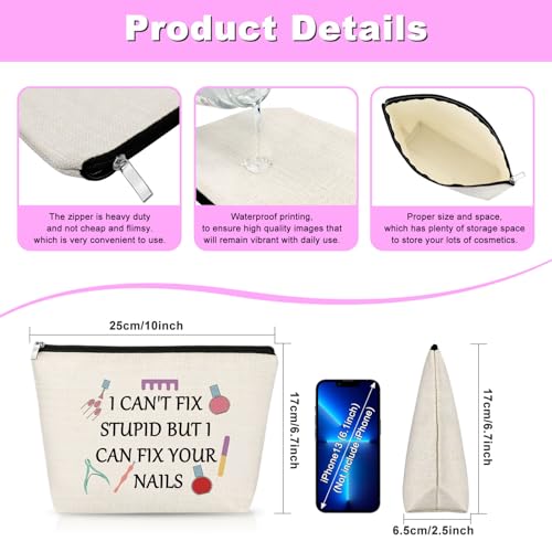Nail Technician Gift Nail Artist Appreciation Gift for Women Makeup Bag Manicurist Gifts Graduation Gifts Cosmetic Bag Nails Lovers Present Christmas Birthday Present for Her Zipper Travel Pouch