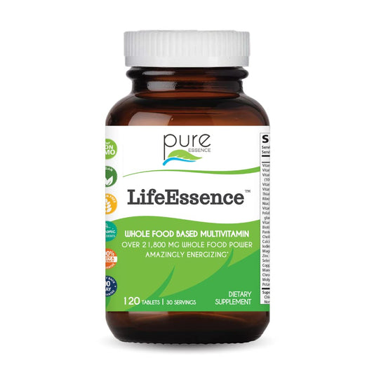 PURE ESSENCE LABS LifeEssence Multivitamin for Women and Men - Natural Herbal Supplement - Vitamin D, Vitamin D3, Vitamin B12, Biotin with Whole Foods (120 Tablets)