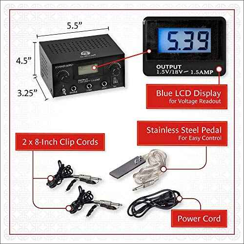 1TattooWorld Dual digital power supply with foot pedal and clip cord, OTW-P008-3.3 Black