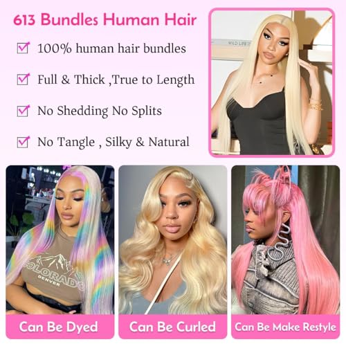 613 Straight Bundles Human Hair 30 Inch Blonde Bundles HumaHair 14A Grade 100% Unprocessed Brazilian Virgin RavHair Weave Extensions for women 100g