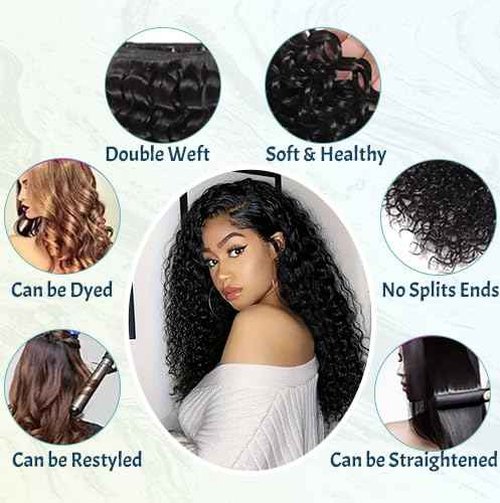 ONICE Deep Wave Bundles Human Hair (14 16 18 Inch) 100% Unprocessed Brazilian Weave 3 Bundles Human Hair Glossy Virgin Hair Bundles Curly Style Keep Texture Silky Soft Natural Black