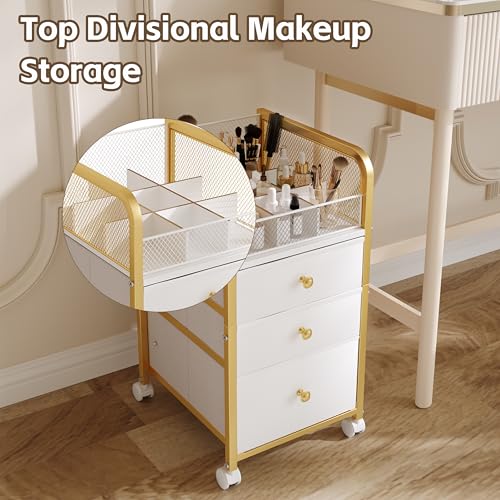 Makeup Organizer Storage Cart with Drawers, Makeup Organizer on Wheels, Rolling Makeup Bathroom Storage Cart, Cosmetic Vanity Display Cases Holder for Nail Polish Brush Hair Tool