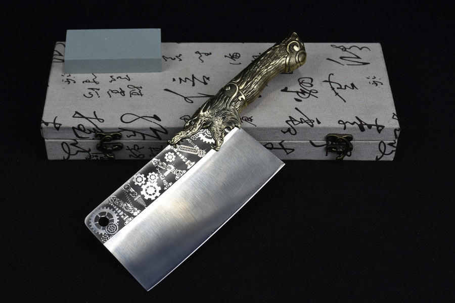 Stainless Steel Copper Handle Meat Cutting Knife V-Shaped Blade