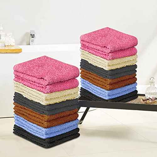 100% Cotton Washcloth Set 24 Packs ? Soft, Absorbent Face Towels for Bathroom & Gym Use ? Reusable, Durable & Machine Washable Wash Cloths - Multi-Color, 12x12 Inches