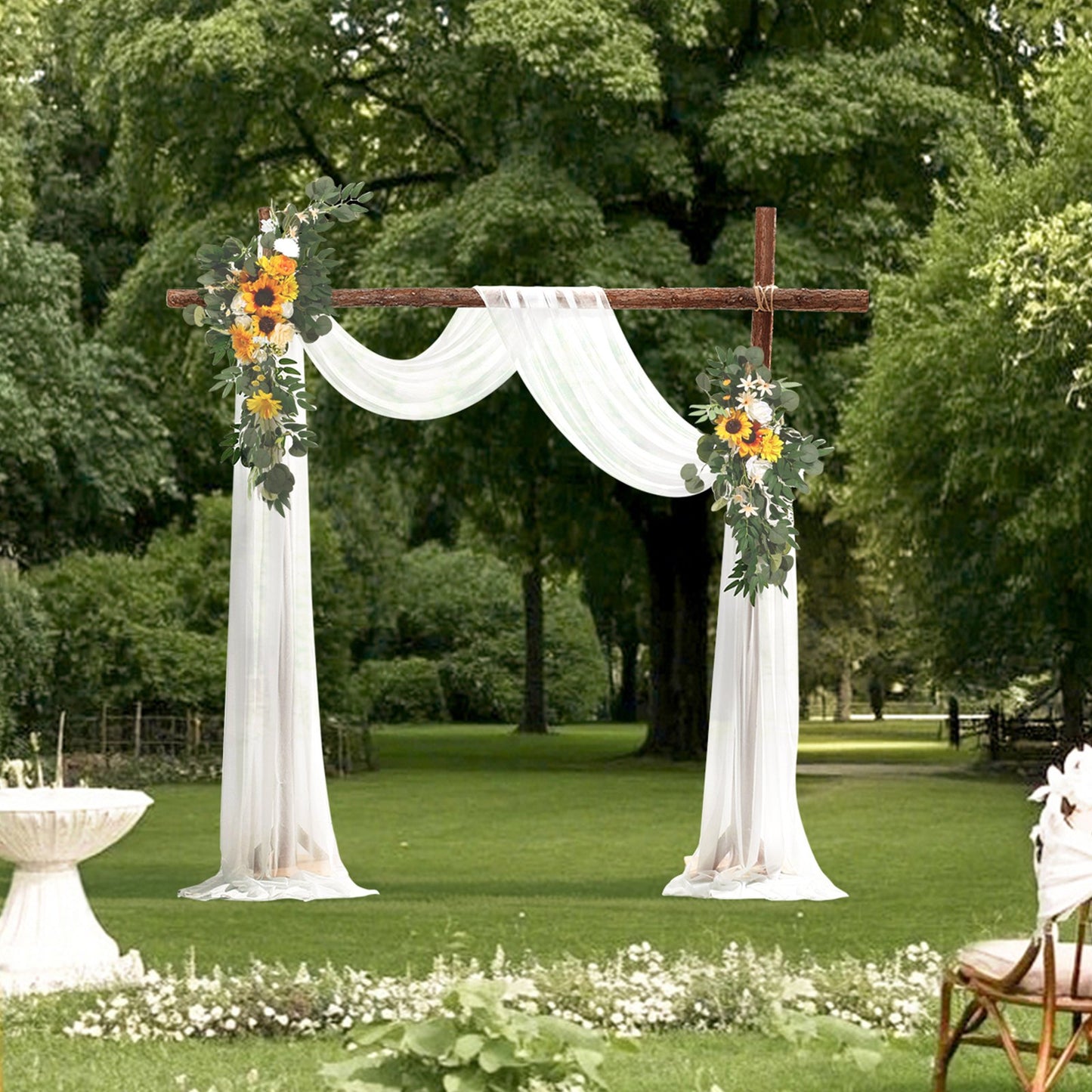 Artificial Wedding Arch Flowers Kit with 21ft Draping Fabric for Wedding Ceremony & Reception - Sunflower