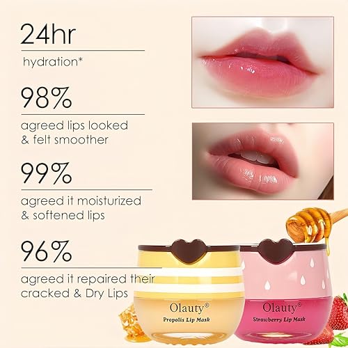 6 PCS Bee Lip Balm Honey Pot, Moisturising Sleep Lip Mask to Reduce Lip Lines, Propolis Lip Mask Overnight Hydrating Lip Balm with Stick for Dry, Chapped & Cracked Lips
