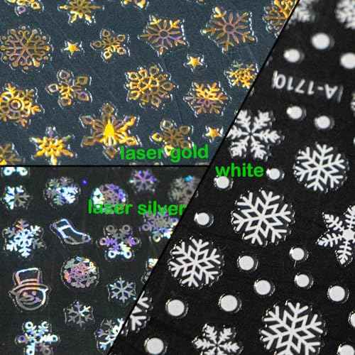 36 Sheets Christmas Snowflake Nail Decals,3D Self-Adhesive Winter Theme Holiday Nail Sticker White Silver Gold Snowflake Nail Art Design Decals DIY Nail Decoration Supplies for Women Girls