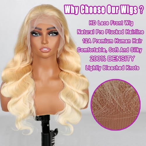 613 13x4 Lace Front Wig Human Hair Blonde Body Wave Lace Frontal Wigs Pre Plucked Blonde Wig Human Hair 200 Density 613 HD Lace Front Wigs 613 Human Hair Wig (24 Inch)