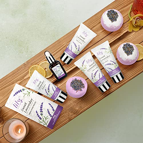 Mothers Day Gift for Mom - Relaxing 18-Piece Bath and Body Basket for Women Lavender Spa Gift Basket Set Bath Collection with Bath Bomb | Christmas, Birthday, Perfect Spa Present for Her All Occasions
