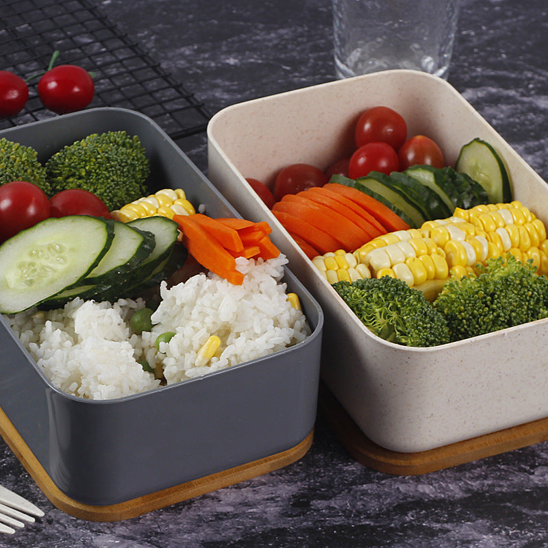 Japanese Lunch Box Set with Sealed Crisper and Cutlery - Gray or Beige