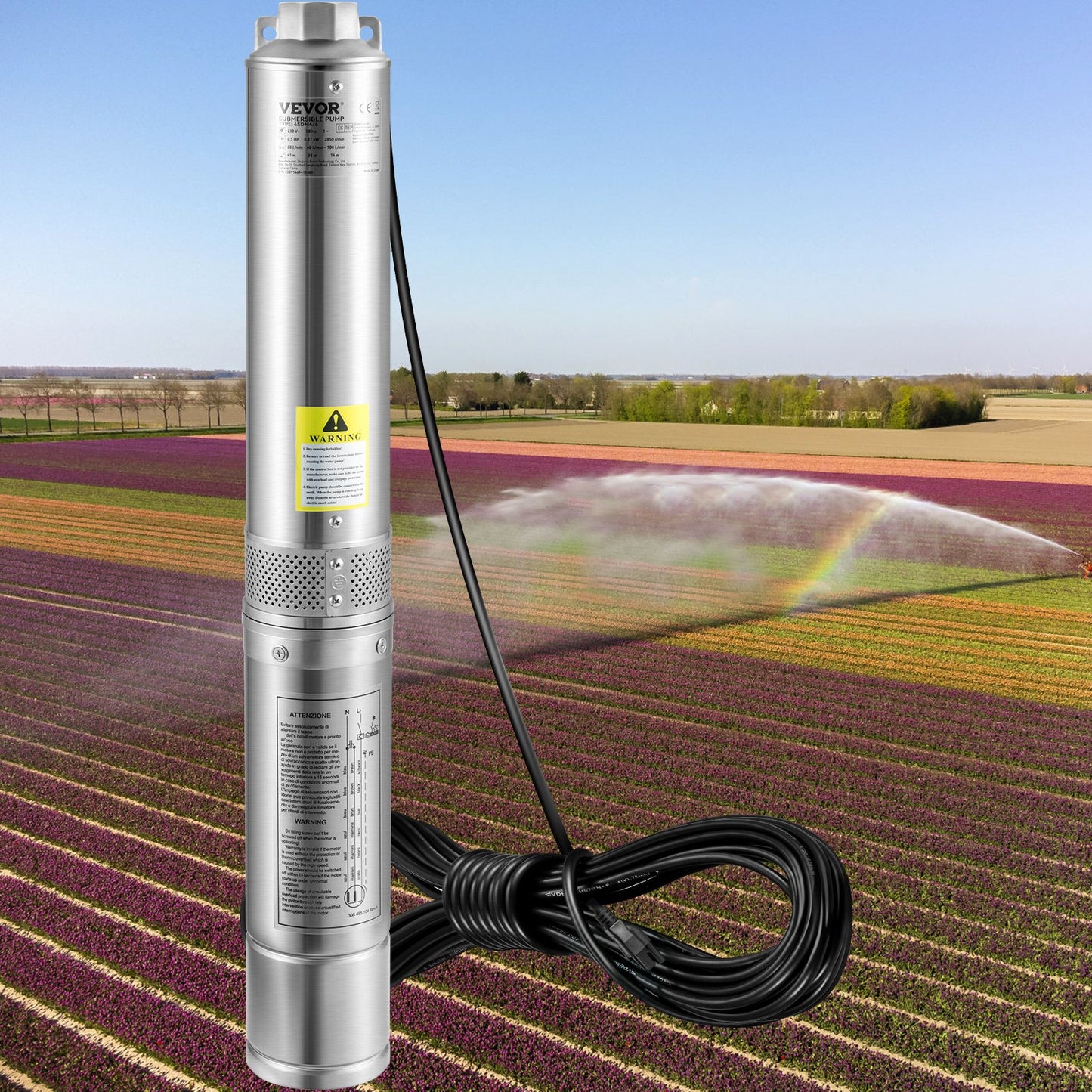 3HP Submersible Well Pump 37GPM 640ft Head Stainless Steel 4 Inch Water Pump
