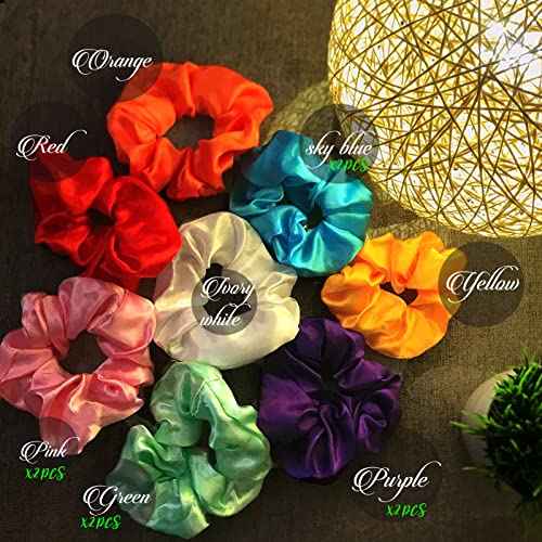 12 Pcs Light Up Scrunchies, LED Scrunchies Neon Satin Ponytail Hair Tie Glow in the Dark Hair Accessories for Women Birthday Christmas Rave