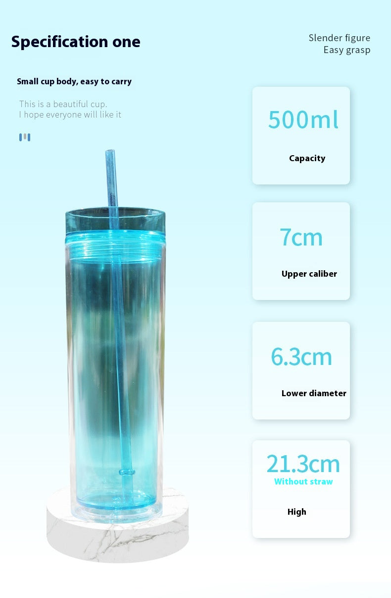 Large Capacity Double-Layer Drinkware Cup with Straw - Multiple Colors & 710ml