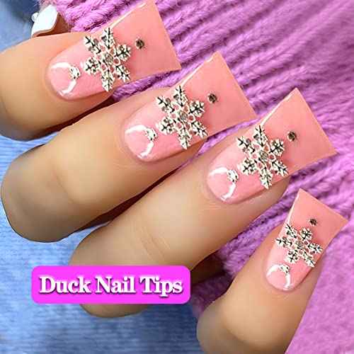 550pcs Duck Nail Tips, Clear Curved Duck Acrylic Nails, Half Cover Duck Feet Flare Nail Tips for Acrylic Nails Professional, Short Fan French False Nail Extension for Nail Salon 11 Sizes