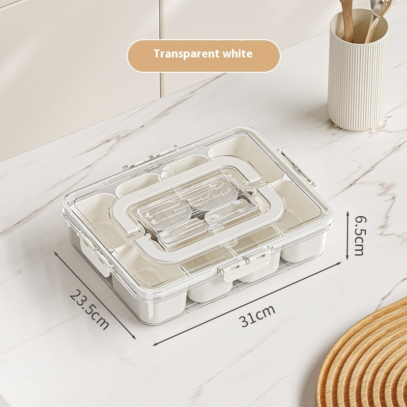 8-Compartment Food Storage Tray with Lid - Fruit Snack Organizer, Cream White