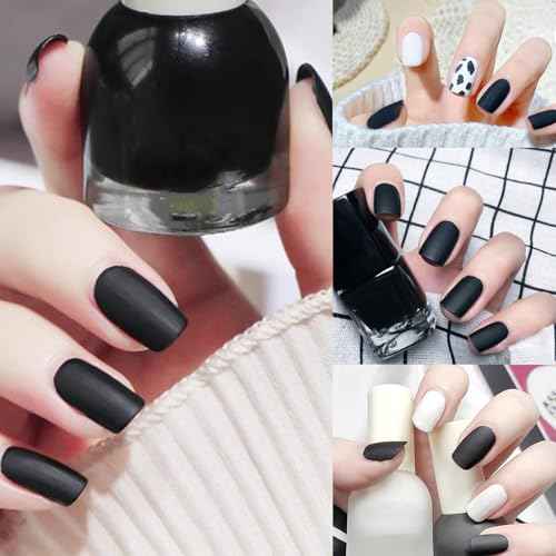 Black Matte Nail Polish, Matte Top Coat Black Nail Polish Fast Dry, Highly Pigmented Black Fingernail Polish Matte Effect, Matte Black Nail Polish for Men Women, 12 ML
