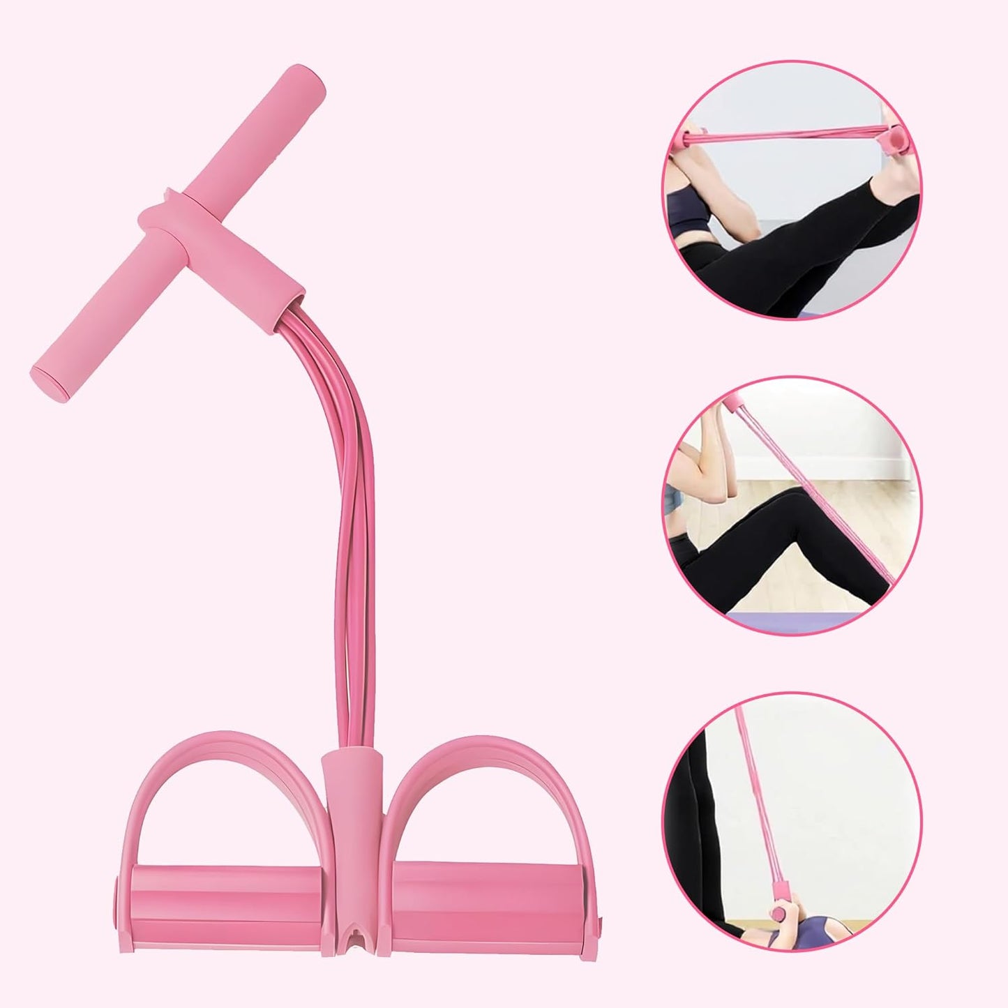 Multifunction Resistance Band - 4-Tube Elastic Pull Rope for Yoga & Strength Training - Pink