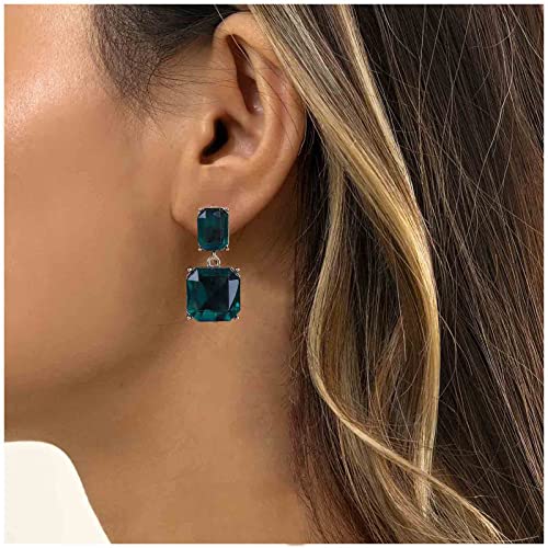 Vintage Emerald Square Earrings Green Emerald Drop Earrings Geometric Emerald Earrings Luxury Wedding Green Crystal Stud Earrings Jewelry for Women