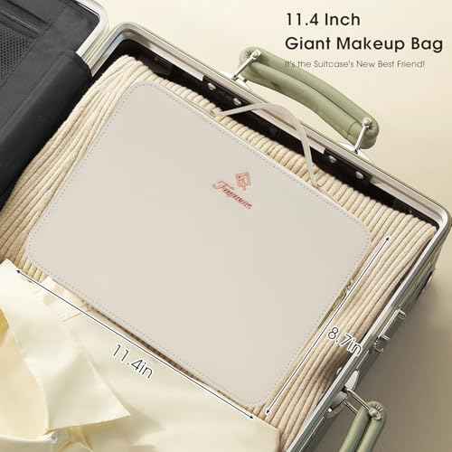 Leather Makeup Case with LED Lighted Mirror 11.4 Inch Travel Makeup Bag Adjustable Brightness in 3 Colors Cosmetic Organizer Artist Storage Bag with Dividers Brush Holder Bag Vanity White