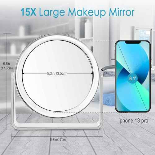 15X Magnifying Makeup Mirror for Desk Double Sided 1X/15X Desk Mirror,Portable Table Small Standing Magnifying Mirror for Cosmetic, Transparent, MKT69Z