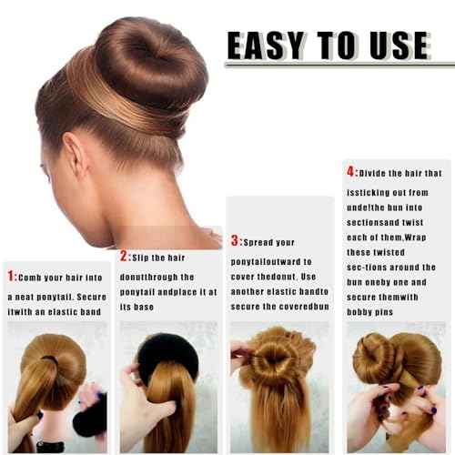 10 Pcs Hair Bun Maker - Donut Bun Maker for Hair(5 medium and 5 small),Ballet Bun for Women and Kids with Elastic Hair Ties, Hair Pins(Brown)